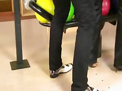 Bowling alley whore plays with balls