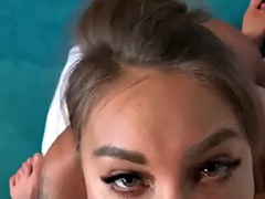 Monika Fox sucks cock and swallows all the cum