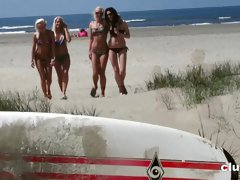 Lesbian group licking on the beach with Jessie C & Daniella C