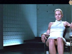 Basic instinct star Sharon Stone flashes her pussy in a famous scene