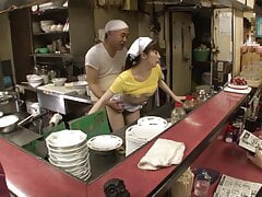 Kitchen maid in Asia Shop get fucked by every man in the Shop