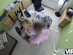 VIP4K. Cute teen blows and spreads her legs in the loan office