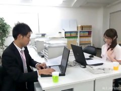 Fucking on the office table with a hot ass Japanese secretary