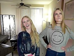 Blonde babes go full mode throating dick and fucking in POV