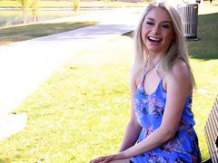 Stunning blonde enjoys while fingering her pussy outdoors - Scarlett