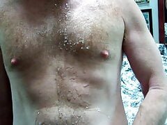 Hairyartist- I splatter my hairy chest with pearly droplets of cum